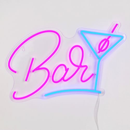 Néon mural LED USB L. 40 cm BAR Rose et bleu