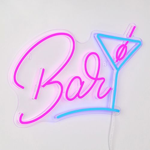 Néon mural LED USB L. 40 cm BAR Rose et bleu