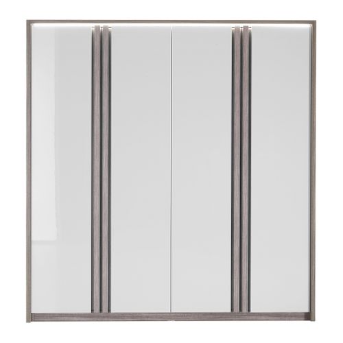 Armoire 4 portes battantes Led PESARO laqué gris/chêne gris