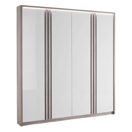 Armoire 4 portes battantes Led PESARO laqué gris/chêne gris