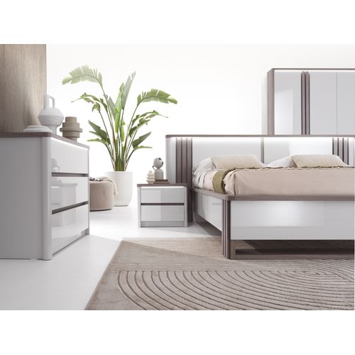 Chevet 2 tiroirs Led PESARO laqué gris/chêne gris