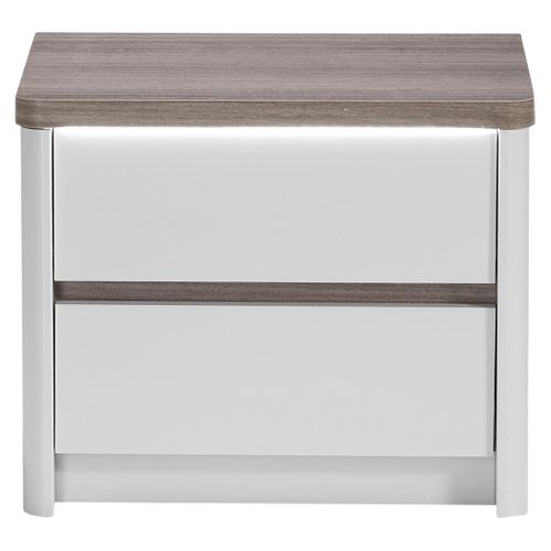 Chevet 2 tiroirs Led PESARO laqué gris/chêne gris