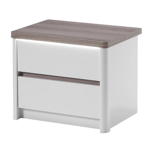 Chevet 2 tiroirs Led PESARO laqué gris/chêne gris