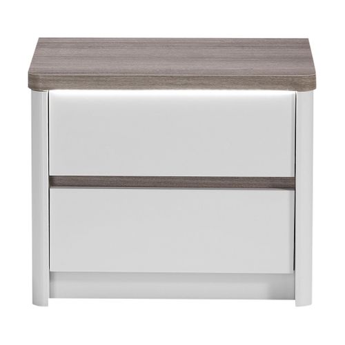 Chevet 2 tiroirs Led PESARO laqué gris/chêne gris