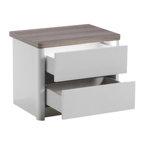 Chevet 2 tiroirs Led PESARO laqué gris/chêne gris