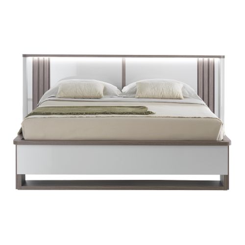 Lit 160x200 cm Led PESARO laqué gris/chêne gris