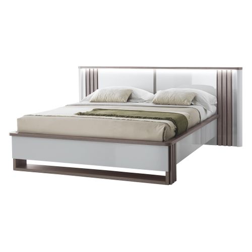 Lit 160x200 cm Led PESARO laqué gris/chêne gris