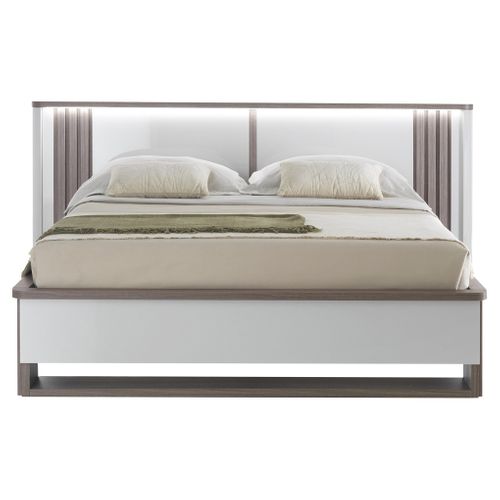 Lit 160x200 cm Led PESARO laqué gris/chêne gris