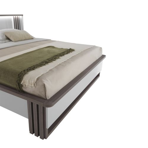 Lit 140x190cm Led PESARO laqué gris/chêne gris