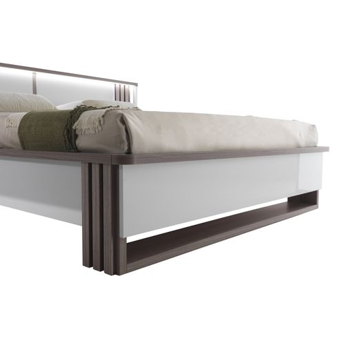 Lit 140x190cm Led PESARO laqué gris/chêne gris