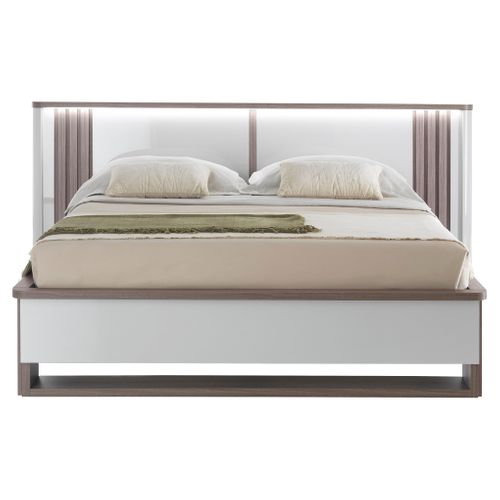 Lit 140x190cm Led PESARO laqué gris/chêne gris