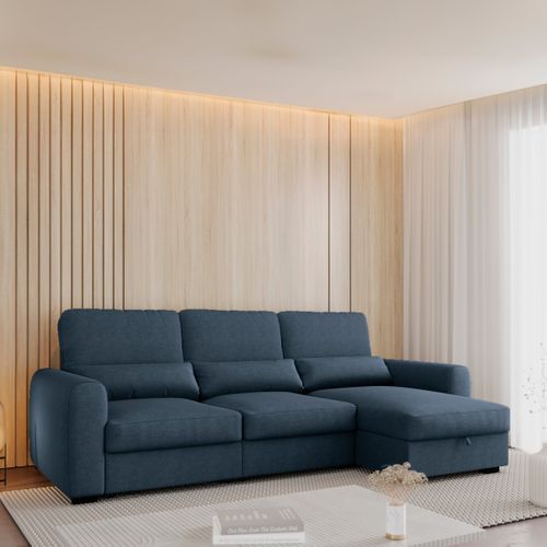 Canapé d'angle méridienne REYNOLDS II tissu bleu