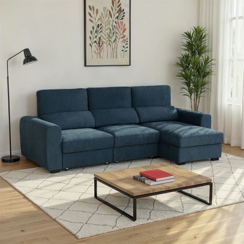 Canapé d'angle méridienne REYNOLDS II tissu bleu