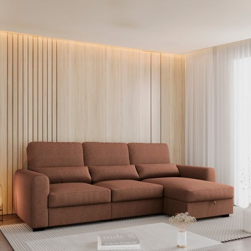 Canapé d'angle méridienne REYNOLDS II tissu terra cotta