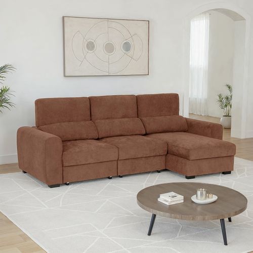 Canapé d'angle méridienne REYNOLDS II tissu terra cotta