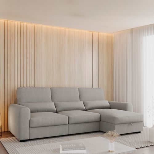 Canapé d'angle méridienne REYNOLDS II tissu taupe - Canapé BUT