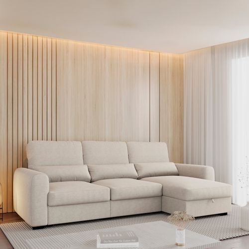Canapé d'angle méridienne REYNOLDS II tissu grège