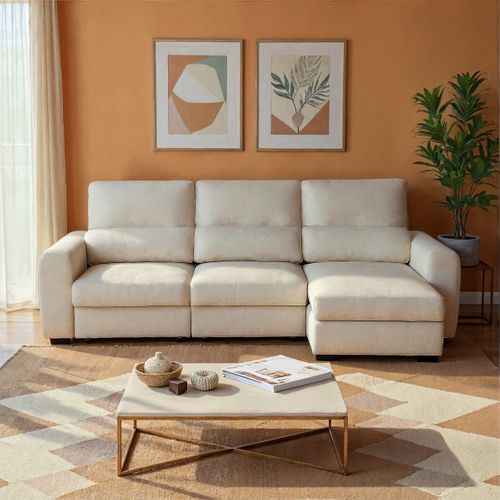 Canapé d'angle méridienne REYNOLDS II tissu grège