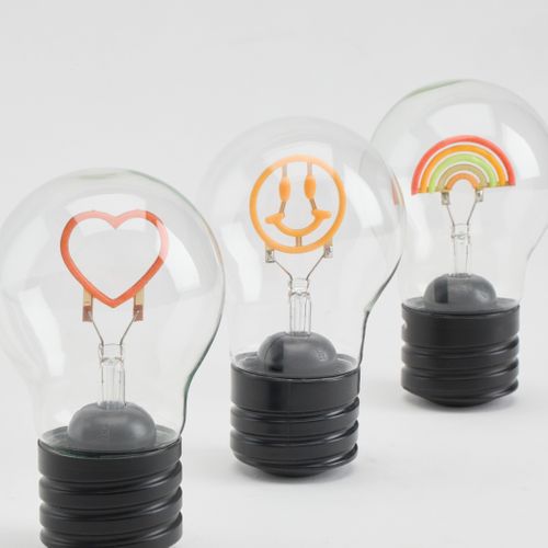 Ampoule décorative H. 12 cm - Smiley, coeur ou arc-en-ciel