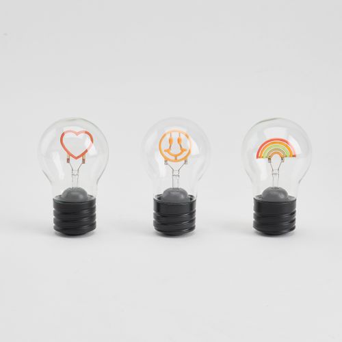 Ampoule décorative H. 12 cm - Smiley, coeur ou arc-en-ciel