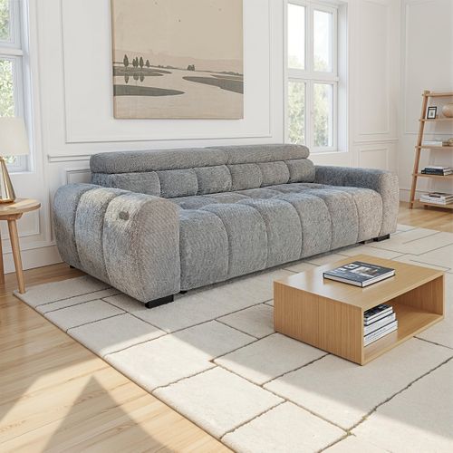Canapé relax 3,5 places AUGUSTIN tissu gris clair