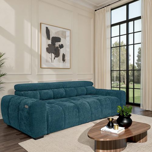 Canapé relax 3,5 places AUGUSTIN tissu bleu clair