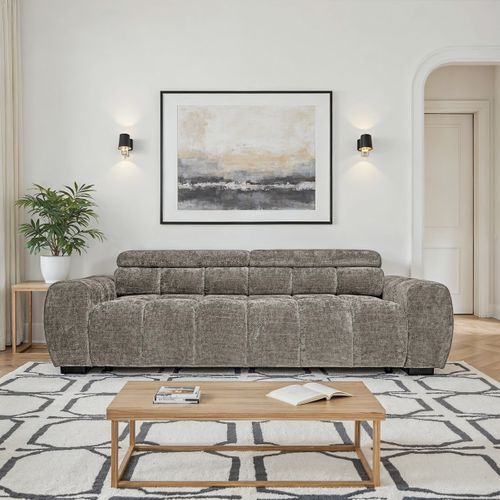 Canapé relax 3,5 places AUGUSTIN tissu beige