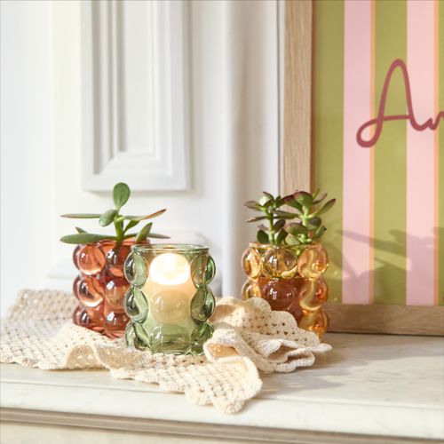 Photophore H. 9 cm MAIA Rouge, vert ou jaune