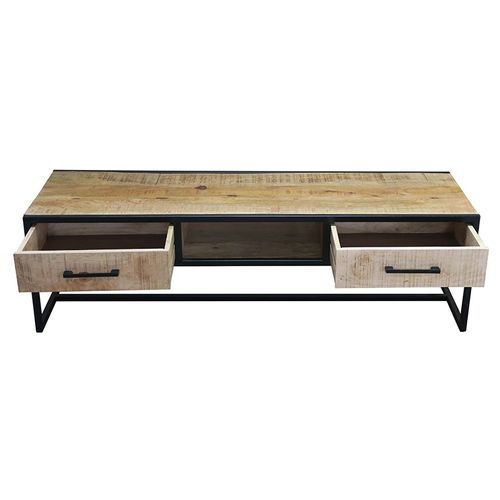 Meuble TV 2 Tiroirs 1 Niche Bois De Manguier Et Métal