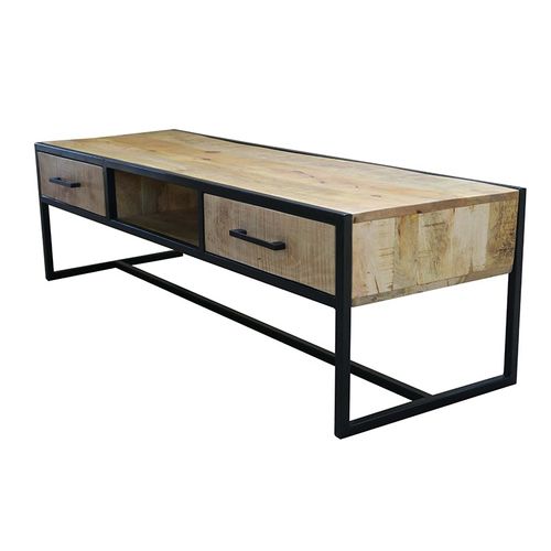 Meuble TV 2 Tiroirs 1 Niche Bois De Manguier Et Métal