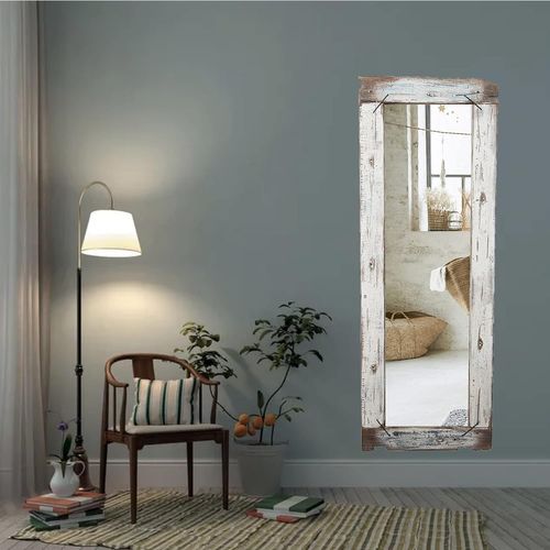 Miroir Mural Shabby Peint À La Main - Bois Recyclé - 180x65,5 Cm
