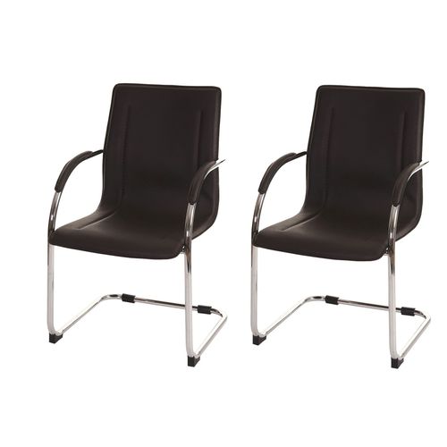 Lot De 2 Chaises Bureau Visiteur En Synthétique Marron Avec Accoudoir Bur04062