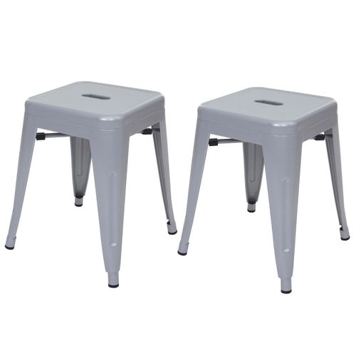 Lot De 2 Tabourets Bas Design Industriel En Métal Empilables En Métal Gris 04_0000502