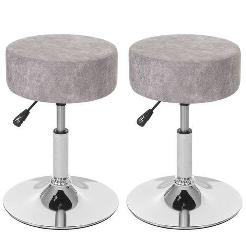 Lot De 2 Tabourets Pivotants Réglable En Hauteur Ø 35cm Imitation Daim Gris Vintage 04_0005219