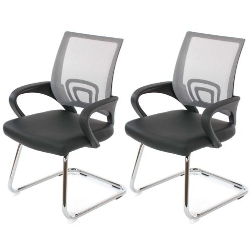 2x Fauteuils Chaises De Bureau Sans Roulettes Chaise De Conférence Visiteur En Synthétique Et Mail