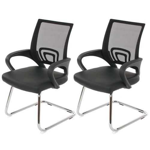 2x Fauteuils Chaises De Bureau Sans Roulettes Chaise De Conférence Visiteur En Synthétique Et Mail
