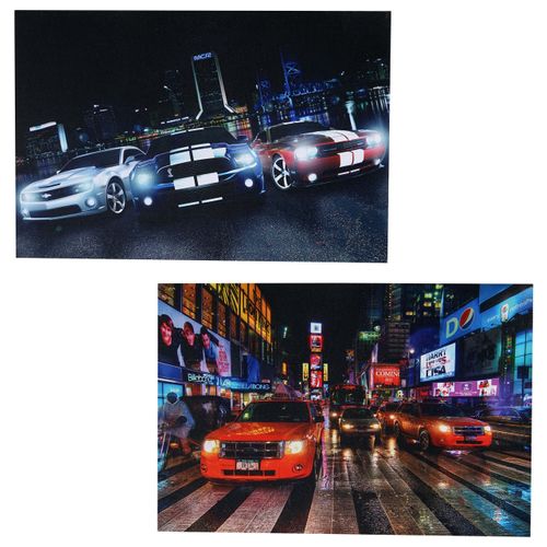 Lot De 2 Tableaux LED Sur Toile Tableau Illuminé Tableau Mural 40x60cm Minuterie Voitures 04_00004