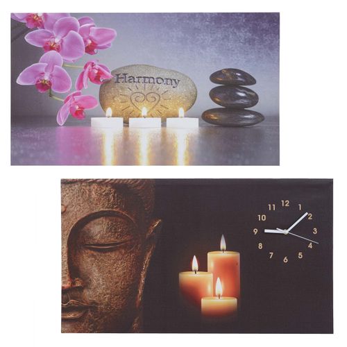 Ensemble De 2 Tableaux LED Tableau Lumineux Sur Toile Tableau Mural Minuterie Bouddha/harmonie Hor
