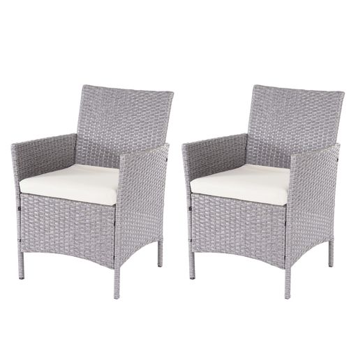 2x Fauteuils Chaises De Jardin En Polyrotin Gris Coussins Crème 04_0000471