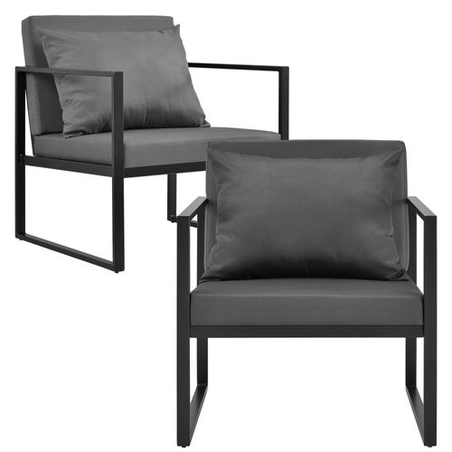 2 X Chaises Extérieures Robustes Avec Coussins Confortables Noir 70 X 60 X 60 Cm 03_0
