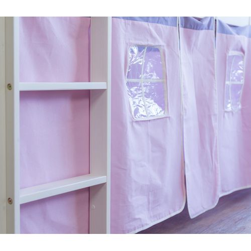 Lit Mezzanine 90x200cm Avec Échelle Toboggan En Bois Blanc Et Toile Rose Incluse Lit06153