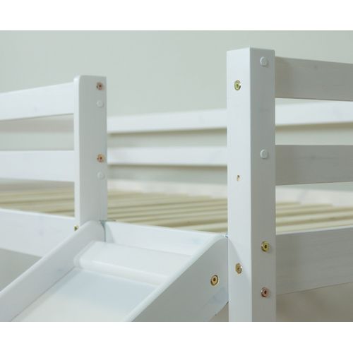 Lit Mezzanine 90x200cm Avec Échelle Toboggan En Bois Blanc Et Toile Rose Incluse Lit06153
