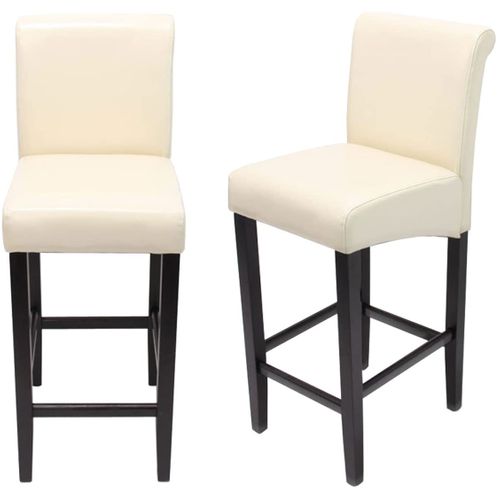 Lot De 2 Tabourets De Bar En Cuir Crème Pieds Foncés Avec Repose Pieds Tdb04002