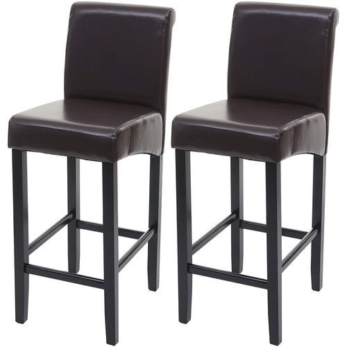 Lot De 2 Tabourets De Bar En Synthétique Marron Pieds Foncés Avec Repose Pieds Tdb04004
