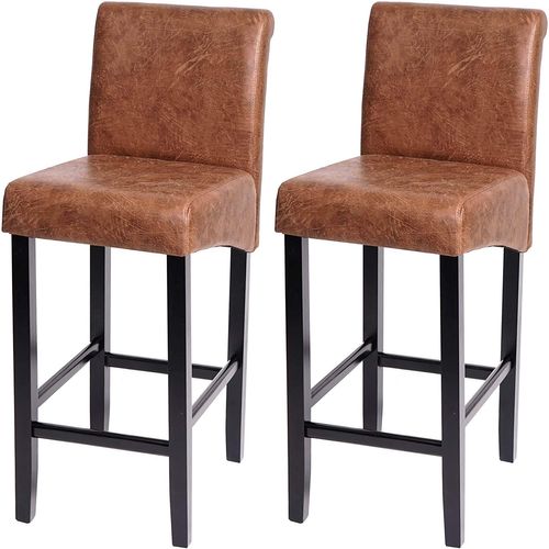 Lot De 2 Tabourets De Bar En Synthétique Aspect Daim Marron Vieilli Pieds Foncé Tdb04008