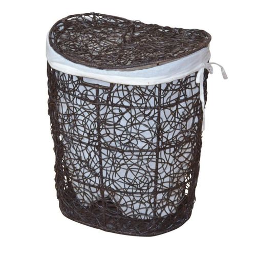 Panier à Linge Avec Deux Housses Protection En Rotin Marron Tissé à La Main Dec05050