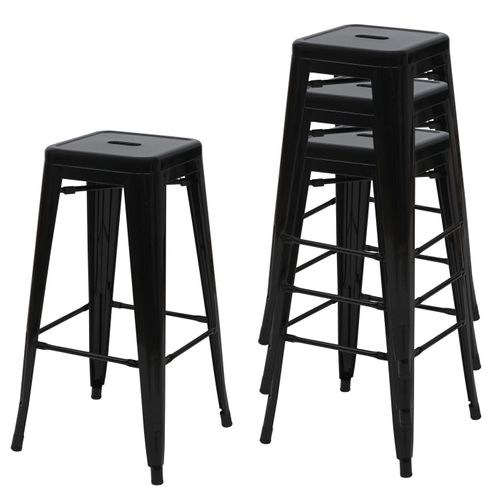 4x Tabourets De Bar Design Industriel En Métal Empilable Noir 04_0005227