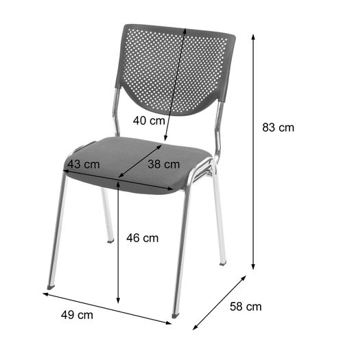 Lot De 4 Chaises De Bureau Sans Roulettes Conférence Réunion Empilable En Tissu Maille Gris 04_000