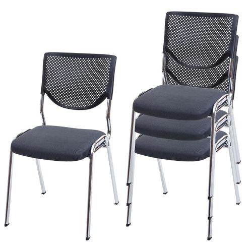 Lot De 4 Chaises De Bureau Sans Roulettes Conférence Réunion Empilable En Tissu Maille Gris 04_000