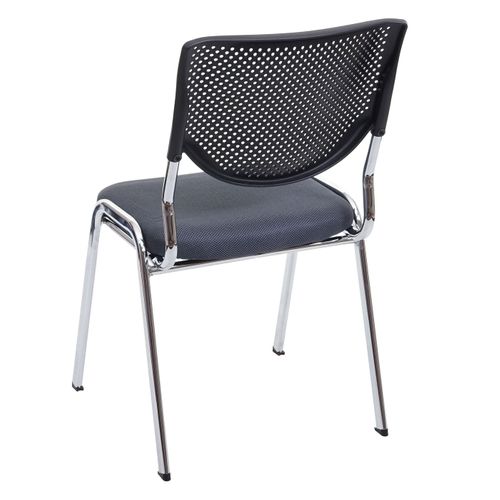 Lot De 4 Chaises De Bureau Sans Roulettes Conférence Réunion Empilable En Tissu Maille Gris 04_000